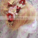 Aidocrystal Red With Gold Color Wedding Accessory Set Of 3 Hair Clips Bridal Accessory Handmade Hair Lace Flower Clip for Girls thumbnail-4