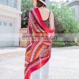 custom cotton voile red squares tassel dustproof silk scarves for ladies