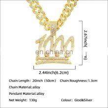 Hip-hop Digital Domainy Hangtag Cuban Chain Necklace for Men Full Diamond 1000 Point Pendant Hipster Street Accessories thumbnail-4