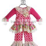 Yiwu Koya Christmas Stripes Outfit Kids Winter Boutique Giggle Moon Remake Outfit With Pant Ruffle Adorable Baby Girl Outfit thumbnail-4