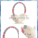 sleeping fairisle cat knitted animal earmuffs with 3D butterfly cosage
