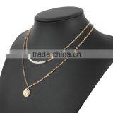 Wholesale 2 Layers Gold Sequin Pendant Beads Beaded Chain Necklace Boho Choker Necklace thumbnail-3