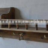 Antique Wood Wall Towel Rack Cabinet With Metal Hangers thumbnail-2