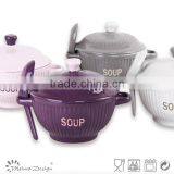 HG3-197 Ceramic Stoneware Soup Bowl With Cover and Spoon