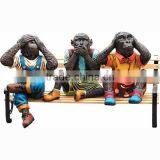 Hot Sale Three Monkey Statue Sitting on Bench Sculpture thumbnail-1