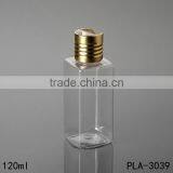 Cosmetic Packaging Flat Shoulder Clear Beard Oil Lotion Square 250ml Rectangle Plastic Shampoo Bottle With Golden Disc Top Cap thumbnail-1