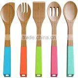 5pcs Bamboo Utensil With Silicone Handle/Chinese Factory Bamboo Ware