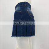 Ladies Customized Pleated Denim Mini Umbrella Skirt thumbnail-4