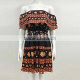 Backless off Shoulder Printed Reddish Orange Pictures Latest Women Fashion Sex Dress thumbnail-6