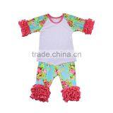 Summer Baby Girls Fashion Design Beautiful Patterns Raglans Ruffle Shirt Children Pants Clothing Sets Wholesale Kids 2 Pcs Set thumbnail-1