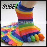 Creative Cute Cartoon Toe Socks Women Socks Cotton Candy Color Rainbow Stripe Socks