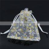 Organza Jewelry Bags Drawstring Rectangle White Christmas Snowflake Pattern 16cm x 12cm thumbnail-1