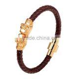 Hot Selling Leather Men Skull Bracelet Magnetic Buckle Twin Skeleton Charm Bracelet thumbnail-3