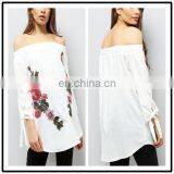 Ladies Floral Embroidered White Shoulderless Long Summer Tops (TP1761702) thumbnail-1