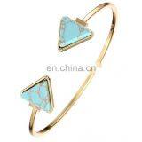 Retro Stylish Open Bangle Marble Turquoise Stone Gold Cuff Bracelet for Parties
