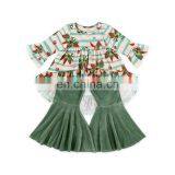 Cute Baby Christmas Green Stripe Flamingo Pom Pom Tunic And Bell Bottoms Girls Boutique Clothing Wholesale Children Clothes USA thumbnail-3