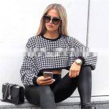 Wholesale Vendor Long Sleeve Crew Neck Plaid Print Loose Casual Fit Crop Top for Women thumbnail-4