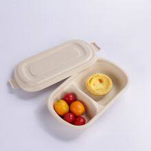 Biodegradable Bagasse Lunch Box With Lid 750ml 2 Compartment Oval thumbnail-1