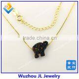 12*14mm Synthetic Elephant Opal Gems Pendant Gold Necklace For Wedding Dresses thumbnail-3
