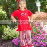 Top and Pants Ruffle Outfit for Kids Red Cotton Ruffle Top for Children New Design thumbnail-3