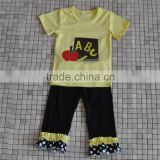 HOT SELLING BABY GIRLS RUFFLE APPLE ABC PRINT BACK TO SCHOOL CLOTHING