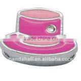 Alloy Slide Charms, Nickel, Hat, DeepPink/Pink, About 14x10.5x4mm, Hole: 1.6x8mm(ENAM-Q132-2) thumbnail-1