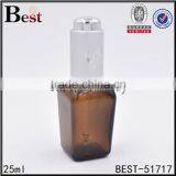 Square 25ml Black Brown Glass Bottle Cosmetic Serum Dropper Bottle