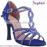 blue satin high heel crystal stone comfortable and fashionable ladies latin salsa dance shoes