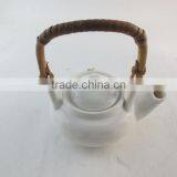Small Capacity White Porcelain Tea Pot With Bamboo Handle Cheap Price thumbnail-1