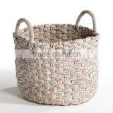White Washed Color Water Hyacinth Laundry Basket, Handicrafted in Vietnam