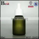 China Rosted Dark Green Cosmetic Lotion Essential Oil Perfume 30ml Glass Bottle With Dropper With pp White Dropper thumbnail-1