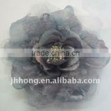 6.3" gauze artificial camellia hair flower with rhinestone