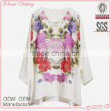 Fashion Clothing Manufacturer Three Quarter Sleeve Round Neck Chinese Style Print Pattern Loose Fitting Printed White T-shirts thumbnail-1