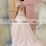 Hot Sell Cap Sleeve Satin Lace Beaded Simple Bridal Gowns Robe Pour Mariage thumbnail-2