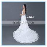 Spaghetti Strap Lace Sexy Low Back 5 Layers Ruffles Wedding Dress With Bridal Mantilla Veil thumbnail-5
