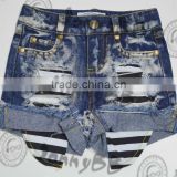 sequin shorts for children / hole denim shorts with appliqued for wholesale