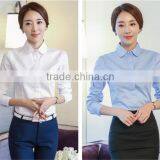 Custom Long Sleeve Office Formal White And Blue Cotton and Polyester Mix Blouse thumbnail-5