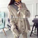 2017 New Spring Korean Sweater Cardigan Long Loose Double-breasted Tassels Knit Sweater thumbnail-1