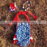2015 New Baby Girls Kids Baby Girls Kid 4th of July Patriotic Bubble Romper With Matching Necklace and Headband Set thumbnail-1
