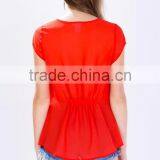 Wholesale Pleated Front Short Sleeves Tee Shirt Cheap Zipper Women Tee thumbnail-3
