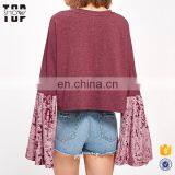 Wholesale Crewneck Sweatshirt Plain Sweatshirt Custom Velvet Bell Sleeve Mixed Top thumbnail-5