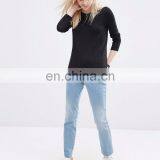 New High Quality Sexy Women Girl Lady Cold Shoulder Black Cotton T Shirts Stylish Tops OEM thumbnail-3