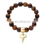 Bohemian Jewelry Personality Handmade Natural Stone Bead Gold Shark Tooth Charm Bracelet