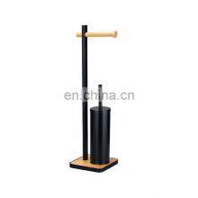 Bathroom Toilet Paper Holder Toilet Brush Holder With Bamboo Base Bathroom Storage Matt Black thumbnail-1