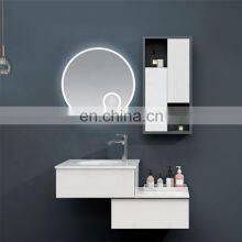 40 Inch Stone Bathroom Vanities Cabinet Plastic Bathroom Vanity Stone Countertop With LED Mirror Light Side Cabinet Set Unit