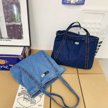 New Ins Japanese Fashion Jeans Bag Versatile Big Denim Designer Bag Student School Canvas Bag Women’s Denim Shoulder Bag 9058
