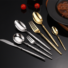Luxury Stainless Steel Flatware Set 304 Hammered Handle Knife Fork Spoon Gold Cutlery Wedding Silverware thumbnail-5