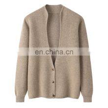 Heavy Knit Pure Cashmere Cardigan Thick V-Neck Jacquard Sweater for Winter Casual Solid Pattern Design thumbnail-1