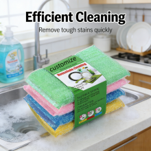 4Pcs Pack Kitchen Cleaning Scrub Pads Jacquard Sponge Scourer thumbnail-4