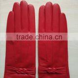 Ladies Red Winter Thin Leather Hand Gloves Winter With Knot thumbnail-1